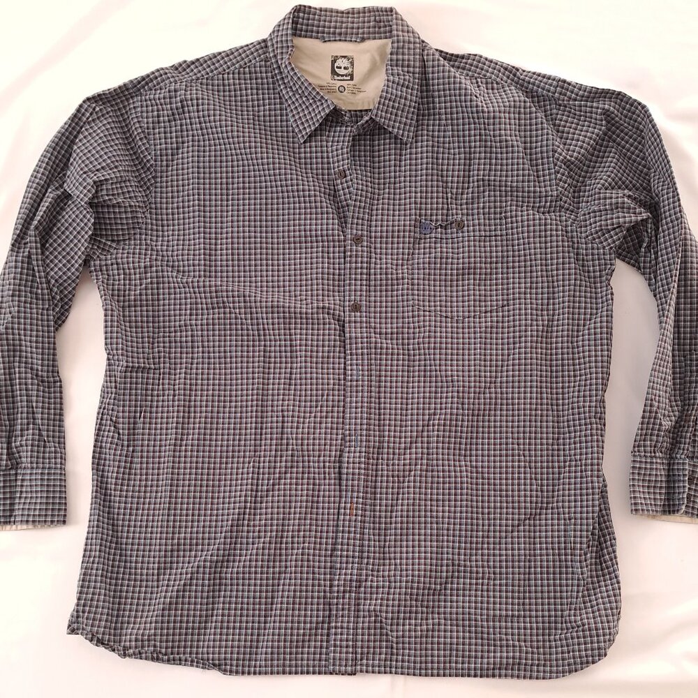 Timberland Plaid Shirt Slate Blue Burgundy Check Long Sleeve XXL TTG